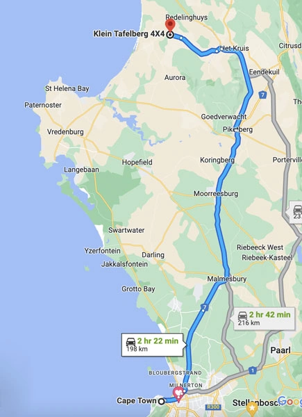Directions and distance from Cape Town to KTAC